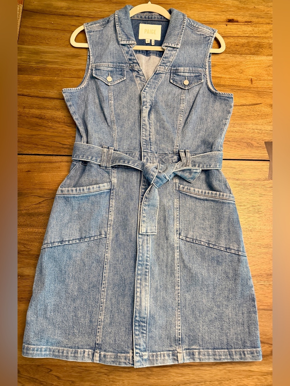 PAIGE Kelsee Denim Belted Sleeveless Dress